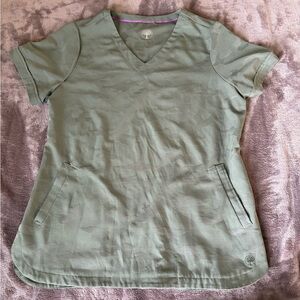 Healing Hands Olive Green Camo Print Two Pocket Scrub Top